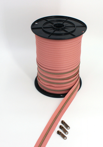 Endlosreißverschluss metallisiert dusty rose/ messing-antik (1m)